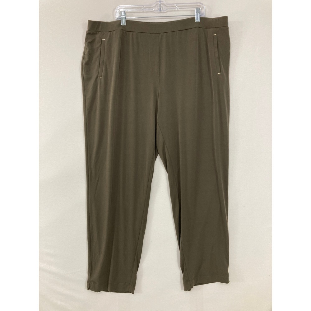 Susan Graver Liquid Knit Pants 2X Brown‎ Elastic Waist Pockets Comfy Pull-on
